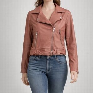 Ambiance Blush Pink Moto Jacket Cropped Faux Leather Size L